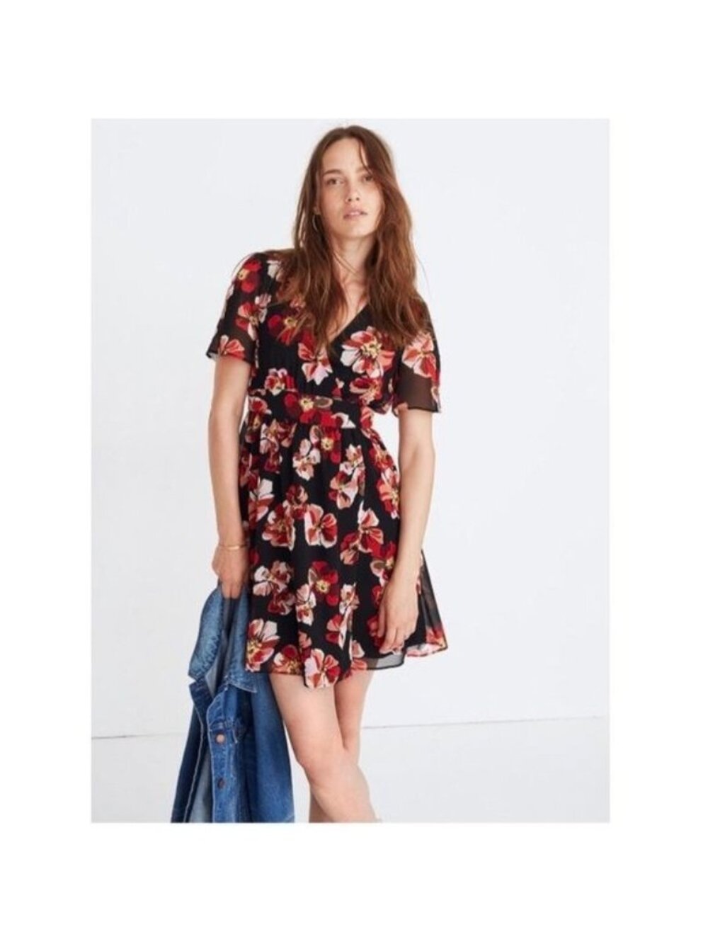 Madewell Tulip-Sleeve floral Dress in French Rose print size 00